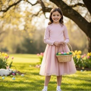 ON Girls' 5T Pink Long Sleeve Tulle Dress